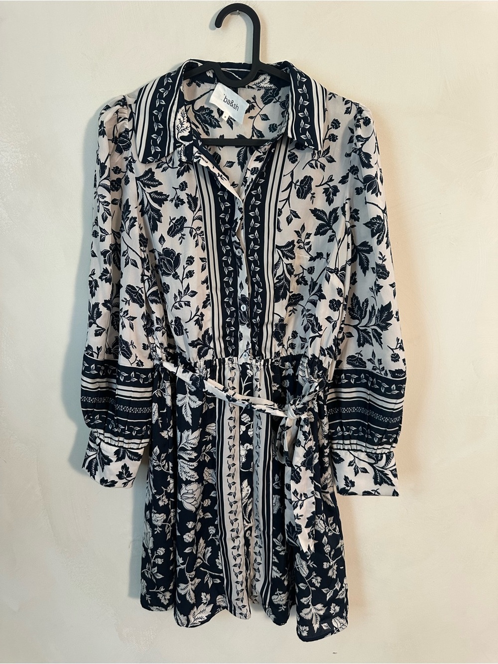 Ba&Sh BASH Hella Shirt Dress Woman's 0 White/Navy Floral Button Down